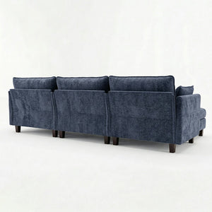 English Elm Modern Chenille Three Seat Sofa with Ottoman Usb Charging Ports and Storage Pockets Blue W2519S00004