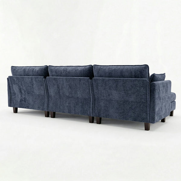 English Elm Modern Chenille Three Seat Sofa with Ottoman Usb Charging Ports and Storage Pockets Blue W2519S00004
