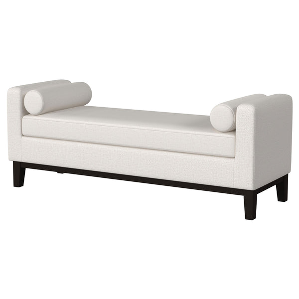 English Elm Thomas Vanilla Raised Arm Accent Bench - Vanilla Upholstered Modern Backless Entry/Bedroom Bench, Plush Bolster Pillows and Black Wood Base B062P358469