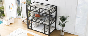 English Elm Metal Triple Bunk Bed Steel Frame Twin Three Tier Guardrails for Shared Rooms Black GX000230AAB