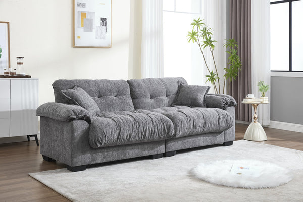 English Elm Casual 3-Seater Chenille Pleated Sofa In Gray - Modern Comfort, Stylish Design, And Long-Lasting Support W2100S00211
