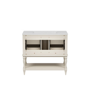 English Elm 36" Bathroom Vanity with Sink Combo, 36" Ceramic Undermount Basin, Solid Wood Frame, 4 Drawers, Waterproof Painted Finish Beige N710P250654Y