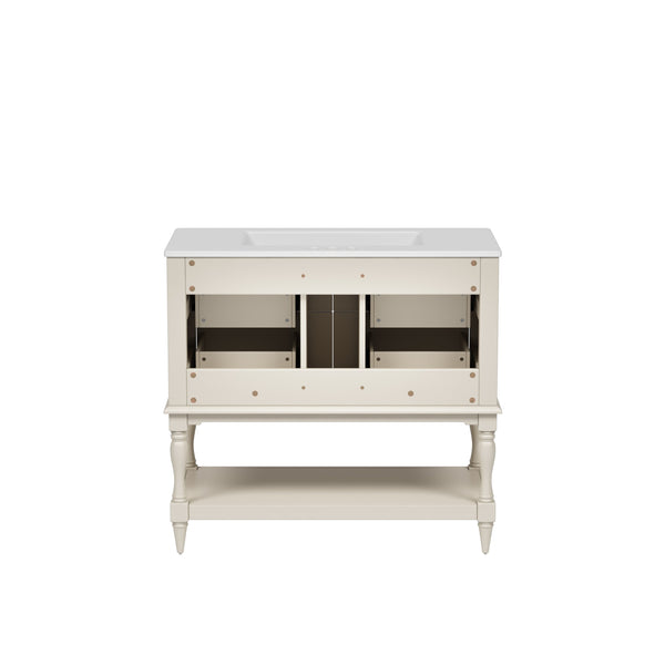 English Elm 36" Bathroom Vanity with Sink Combo, 36" Ceramic Undermount Basin, Solid Wood Frame, 4 Drawers, Waterproof Painted Finish Beige N710P250654Y