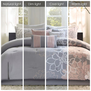 English Elm Printed Cotton Sateen Comforter Set King Grey/Peach — Floral Embroidered Pillows, OEKO-TEX Certified Luxury B03597063