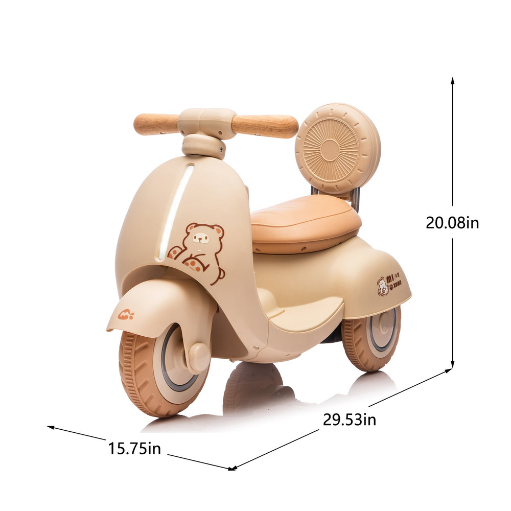 English Elm 12v Kids Electric Tricycle Toddler Ride on Scooter Wooden Handle Parental Remote Control Beige W1578P381432