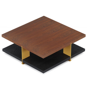 English Elm Classica Rectangle Wood Coffee Table – Elegant Walnut Finish With Stylish Black Metal Frame Design B341P321157