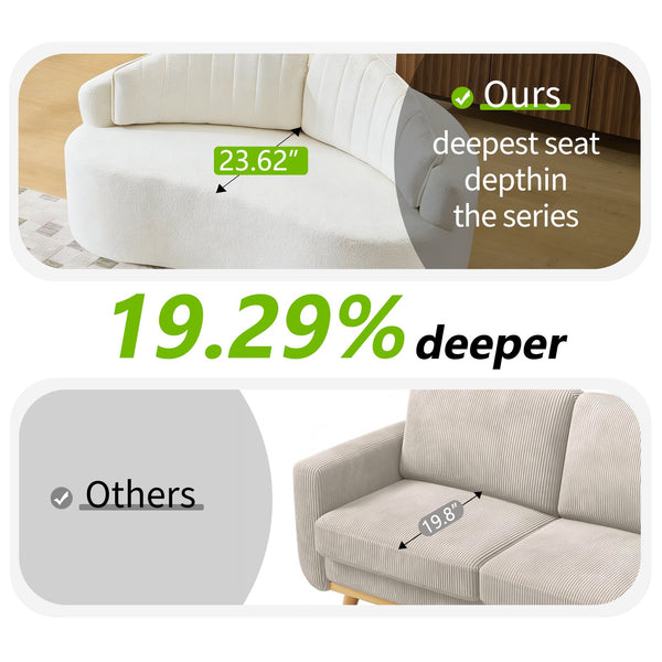 English Elm Curved Two Seat Chenille Sofa Sculptural Wave Design for Studio and Small Living Rooms White W3612P422587