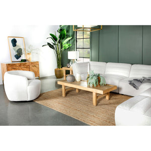 English Elm Denae Natural Upholstered Swivel Chair — Ivory Faux Sheepskin Accent Seat, Curvy 360° Swivel Comfort B062P351429