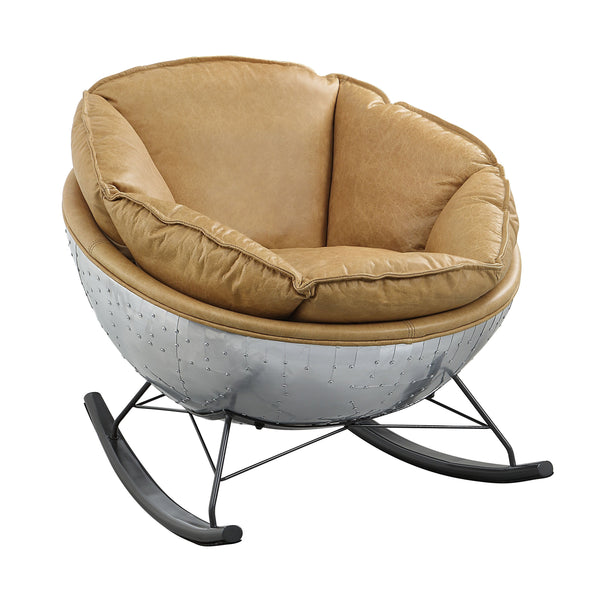 English Elm Pippin Morocco Top Grain Leather Rocking Chair with Aluminum Base — Luxurious Brown Comfort & Durable Style B2726P242451