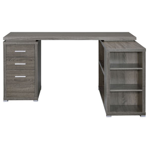 English Elm 1pc L-Shape Desk 60" Home Office Workstation with Three Drawers, Built-In File Cabinet, Shelves Gray 64.76 L x 26.97 W x 10.43 H B011P361975