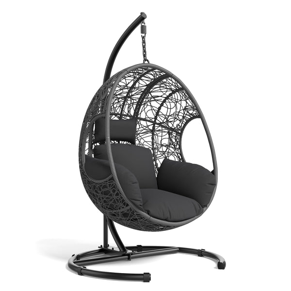 English Elm 42 Inch Wide Hanging Egg Chair Pe Rattan Patio Swing with 400lb Capacity Cushioned Seat W3979S00007