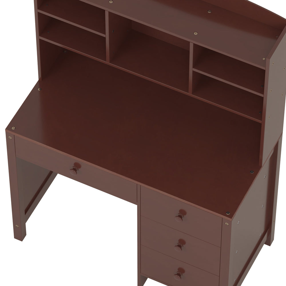 English Elm Vintage 40'' Home Executive Desk Set with Upholstered Chair and Built-In Bookshelf for Stylish Productivity Espresso 44 L x 23 W x 13.5 H N733P272894P