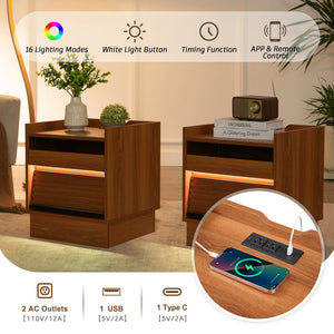 English Elm Christopher Knight Home® - Mid Mid Century Modern Nightstand with USB Charging Station, LED App-Control Lights, 2 Drawers, Sleek Design Yellow 22.24 L x 18.7 W x 7.09 H N761P255453Y