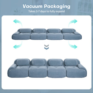 English Elm 4-seat Modular Corduroy Sectional Sofa Low Profile Ergonomic Living Room Seating Blue W714S01252
