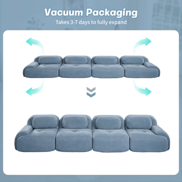 English Elm 4-seat Modular Corduroy Sectional Sofa Low Profile Ergonomic Living Room Seating Blue W714S01252