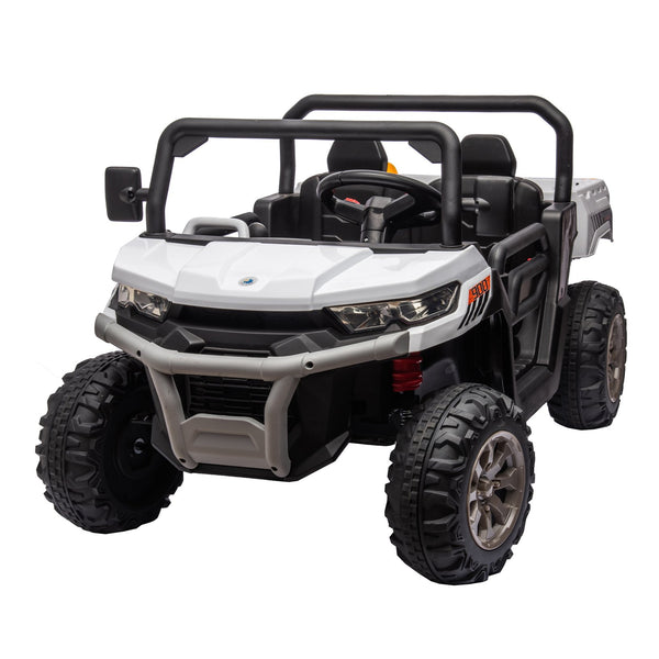 English Elm 24v Kids Ride on Dump Truck Two Seat Electric Utv with Tilting Bed and Remote Control White W1578P188522