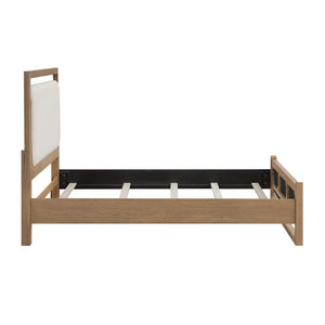 English Elm 1pc Modern Upholstered Queen Bed with Hickory Veneer, Touch LED Headboard, Plush Contemporary Design Light Brown 67.5 L x 39.5 W x 5.5 H B011S01821