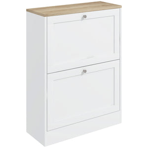 English Elm HOMCOM Slim Shoe Cabinet for Entryway with 2 Flip Drawers, Adjustable Shelves, Oak Top, Anti-Tip Stability White W2225P249597