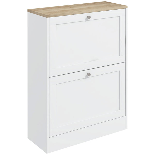 English Elm HOMCOM Slim Shoe Cabinet for Entryway with 2 Flip Drawers, Adjustable Shelves, Oak Top, Anti-Tip Stability White W2225P249597