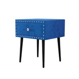 English Elm Modern Nightstands Set Of 2 With Drawer and Crystal Handle, Elegant Rivet Velvet Design Bedside Table For Bedroom, Blue