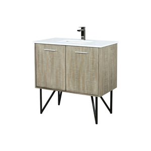 English Elm Rustic Acacia Bath Vanity 36" W X 20" D With White Quartz Top & Gun Metal Faucet For Modern Spaces B2731P259611-GIGA