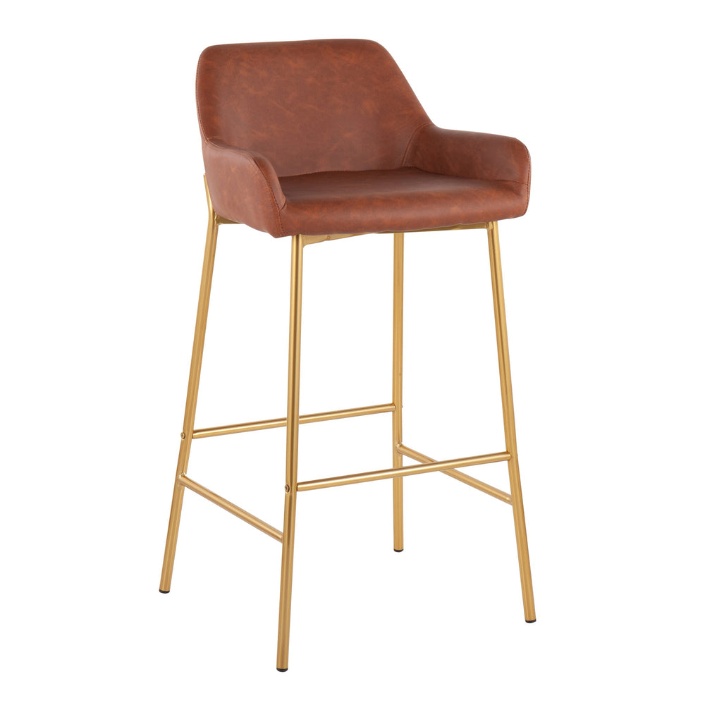 English Elm Daniella Contemporary Glam Bar Stool Set Of 2 In Gold Metal & Camel Faux Leather For Chic Spaces B202S00528