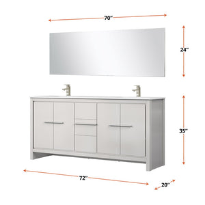 English Elm White Double Bath Vanity With Quartz Top, Brushed Nickel Faucet & Matching 70" Mirror - Modern Elegance B2731S01754-GIGA