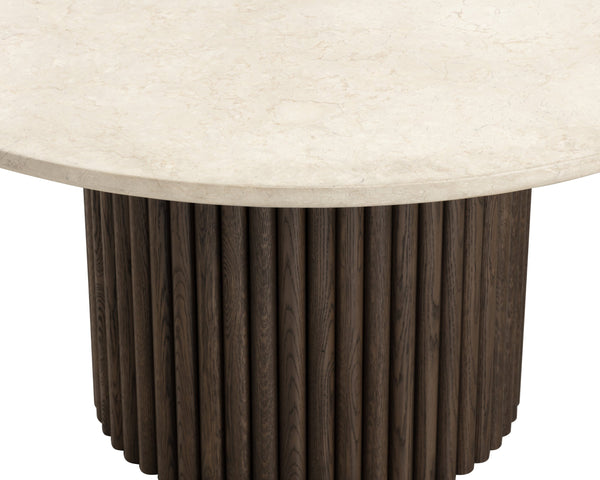 Sunpan Banyan Dining Table - Stunning Cream Marble Top & Fluted Oak Base, Modern Elegance For Your Home Brown Marble 111795
