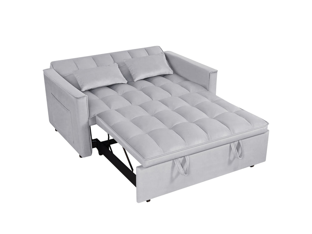 English Elm 54inch Flannel Sleeper Sofa with Double Armrests and Pouch, Adjustable Backrest Converts to Bed Silver grey W1410P251903