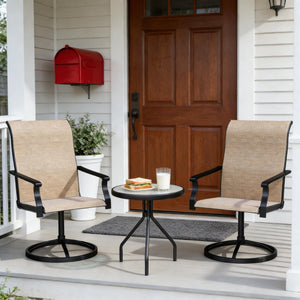 English Elm High Back Swivel Outdoor Patio Chairs with Breathable Mesh and Powder Coated Steel Frame Black+Brown T3971P444455