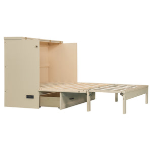English Elm Full Size Murphy Bed Rattan Cabinet with Storage Drawers and Gold Hardware Gold N708S00009G