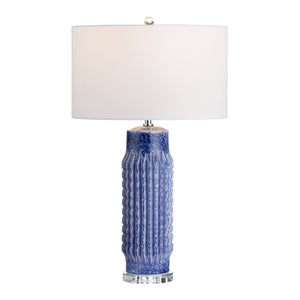 Crestview Collection 30.5"H Striking Cobalt Blue Ceramic Table Lamp Set With Crystal Base And Elegant Drum Shade   Cvap3262a