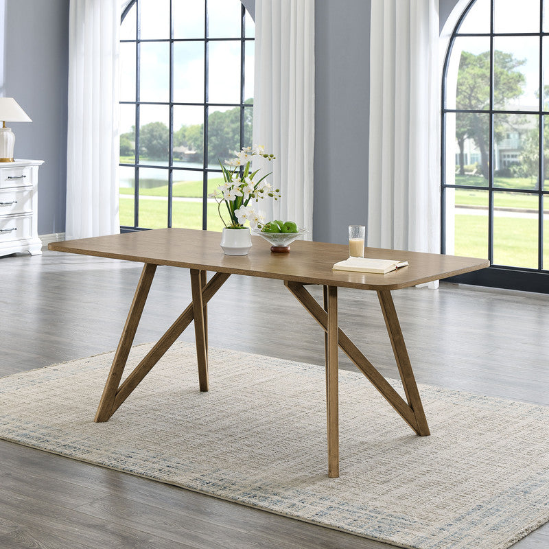 English Elm Dafne Walnut Oak Rectangular Dining Table Seats 6 with Sculptural Cross Base B2749P413315