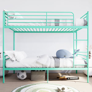English Elm Bunk Bed Twin Over Iron Frame with Full Guardrail Ladder and Under Storage Green W3752P412410