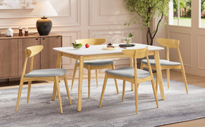 English Elm 5-piece Mid-century Rubberwood Dining Set with Upholstered Chairs for Kitchen or Room Beige+Natural,White Oak N759S003002B