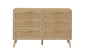 English Elm Bedroom Dresser: Versatile 6-Drawer Rattan Chest For Kids' Rooms & Hallways - Natural Wood Finish! W1162P190401