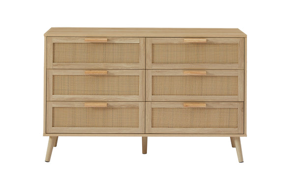 English Elm Bedroom Dresser: Versatile 6-Drawer Rattan Chest For Kids' Rooms & Hallways - Natural Wood Finish! W1162P190401