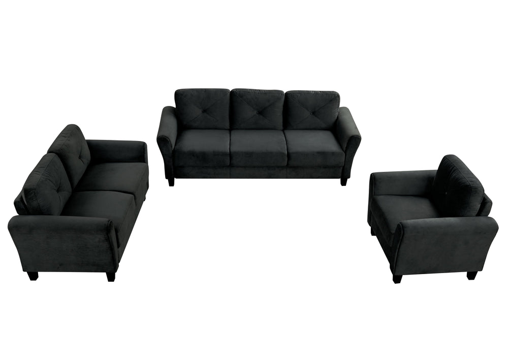 English Elm Couch Luxurious Black Velvet Sectional Set 1+2+3 - Modern Comfort For Stylish Living Spaces! W2121S00011