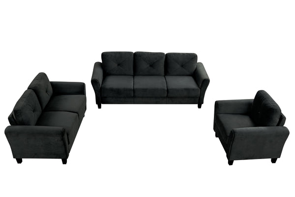 English Elm Couch Luxurious Black Velvet Sectional Set 1+2+3 - Modern Comfort For Stylish Living Spaces! W2121S00011