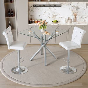 English Elm Modern Glass Top Pub Set with Swivel Pu Leather Stools Chrome Base Kitchen Bar W3875S00032