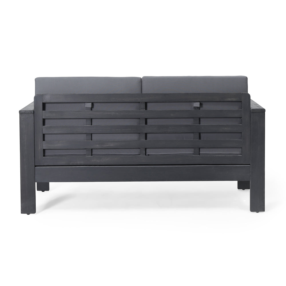 English Elm Christopher Knight Home® - Acacia Outdoor Loveseat and Chat Set with Water-Resistant Cushions, Shutter Slat Design, Dark Gray 70692.00DGRY-2_70844.00DGRY