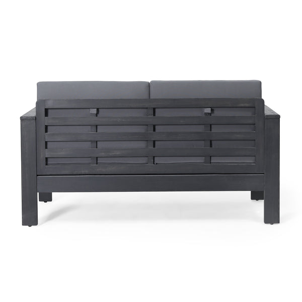 English Elm Christopher Knight Home® - Acacia Outdoor Loveseat and Chat Set with Water-Resistant Cushions, Shutter Slat Design, Dark Gray 70692.00DGRY-2_70844.00DGRY