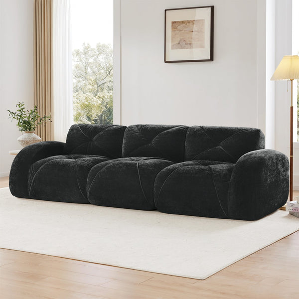 English Elm 110''boneless Velvet Sectional Sofa Modular Cloud Seating with Tufted Cushions for Living Rooms Black W714S01626