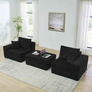 English Elm Modular Cloud Sectional Sofa with Corduroy Upholstery, Deep-Seat Sleeper Loveseat, Removable Ottoman, No-Assembly Comfort and Customizable Configuration Black W1117P357545