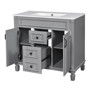 English Elm 36'' Modern Bathroom Vanity With Black Ceramic Top, Soft-Close Doors & Drawers For Stylish Storage N710P230231E