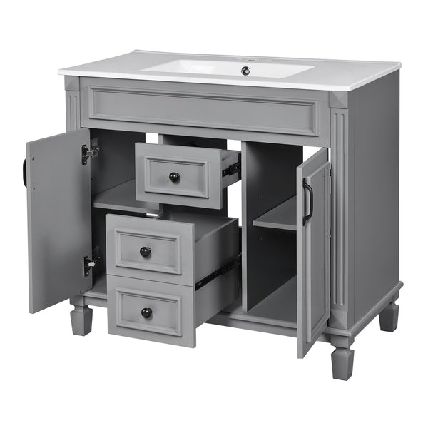 English Elm 36'' Modern Bathroom Vanity With Black Ceramic Top, Soft-Close Doors & Drawers For Stylish Storage N710P230231E