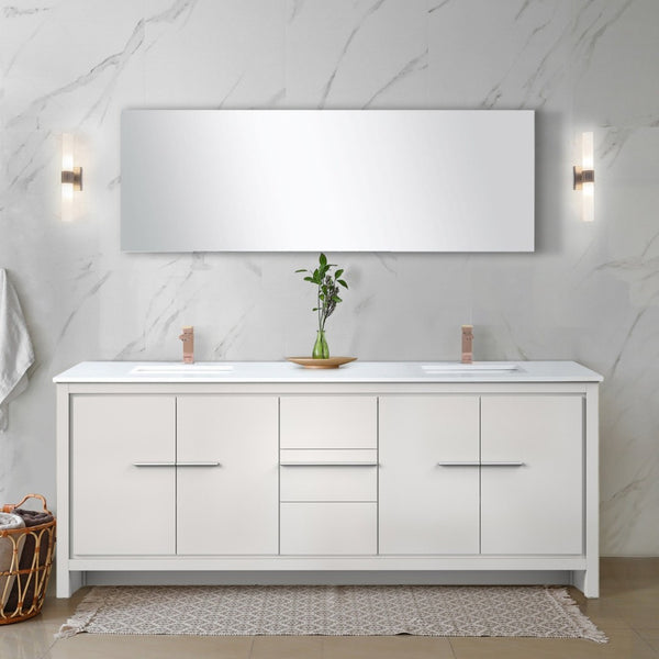 English Elm White Double Bath Vanity Set With Cultured Marble Top, Rose Gold Faucet & 70" Mirror - Elegant Design B2731S01780-GIGA
