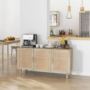 English Elm Homcom Boho Sideboard Buffet Cabinet With Rattan Doors, Adjustable Shelves & Stylish Natural Finish W2225P217722