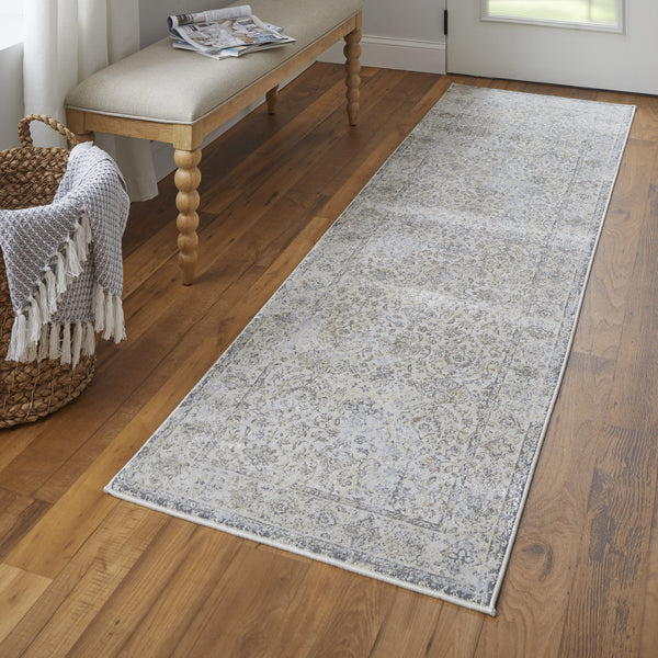 Feizy Rugs Celene Vintage Inspired Floral Rug – Traditional Elegance With Hand-knotted Look, Power Loomed Ivory,Tan,Gray Viscose,Polyester Cel39l0fbgegryi68