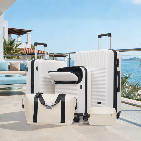 English Elm Luggage 5 Piece Hardside Abs Set with Front Access Carry on and Tsa Spinner Wheels White N732P391579K